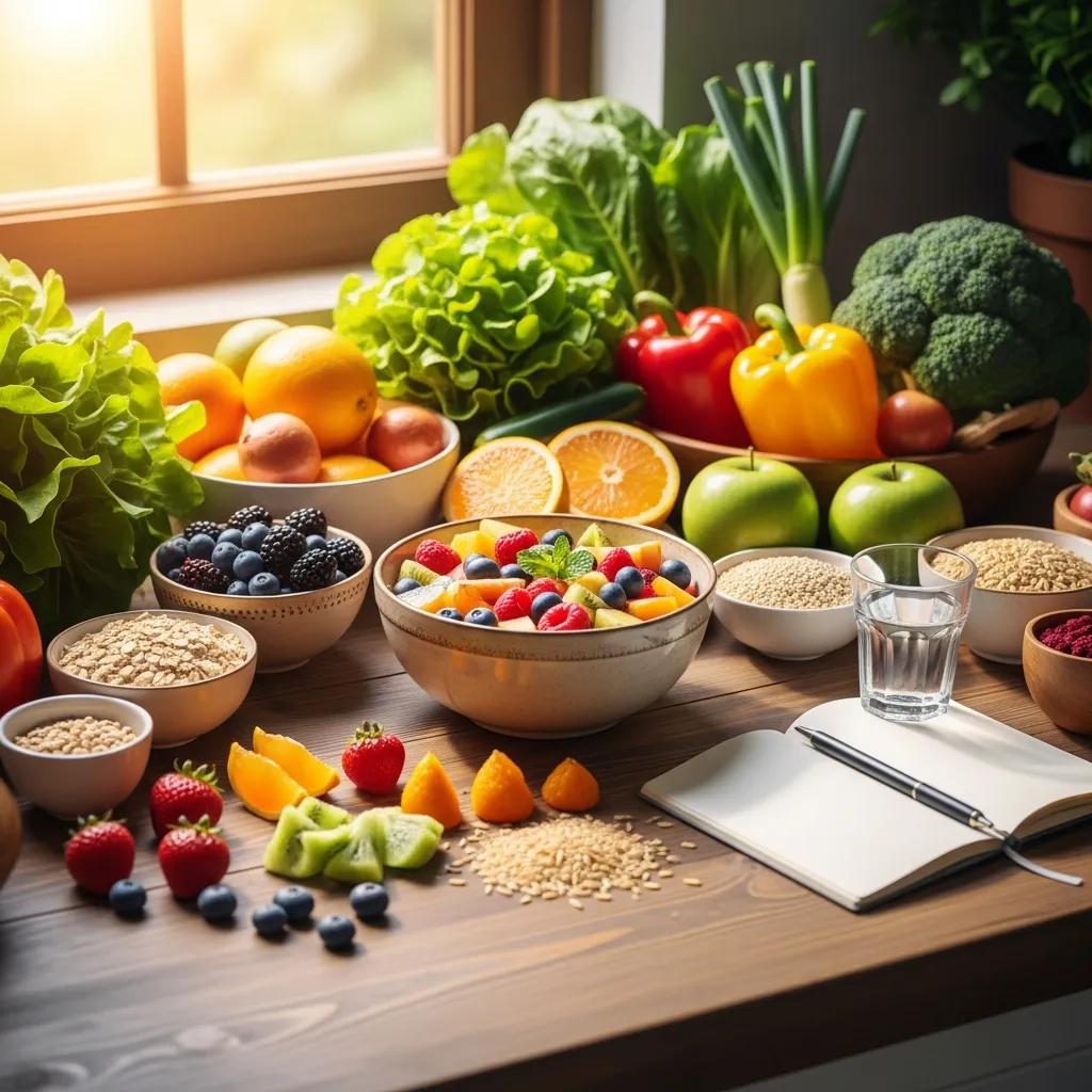 Colorful display of healthy foods representing the connection between nutrition and mental health